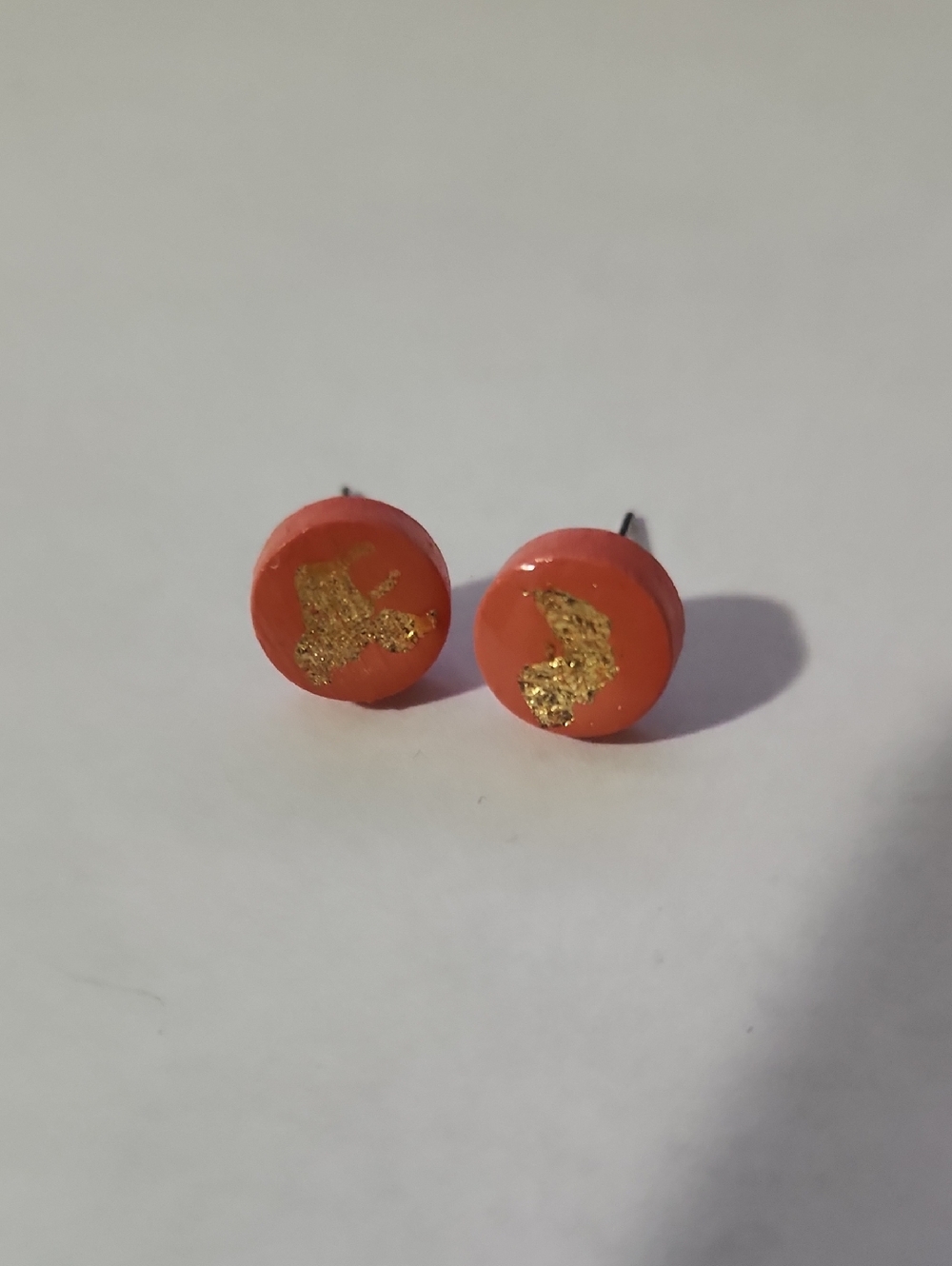 Handmade Coral and Gold Stud Earrings - Women Jewelry
